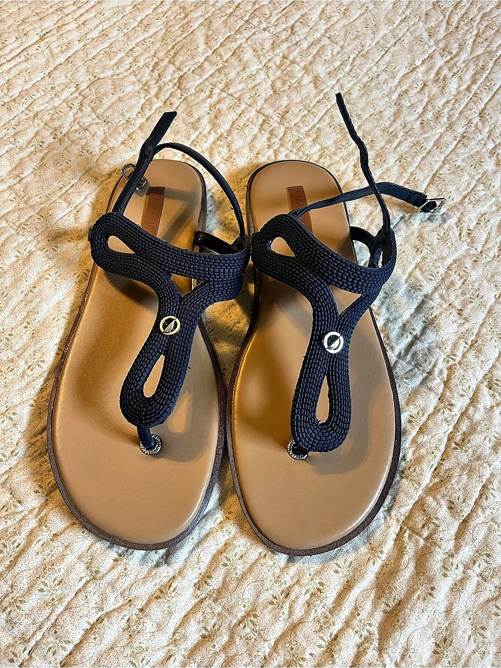 Nautica T Strap Flat Sandals Navy US 9.5 NWOT